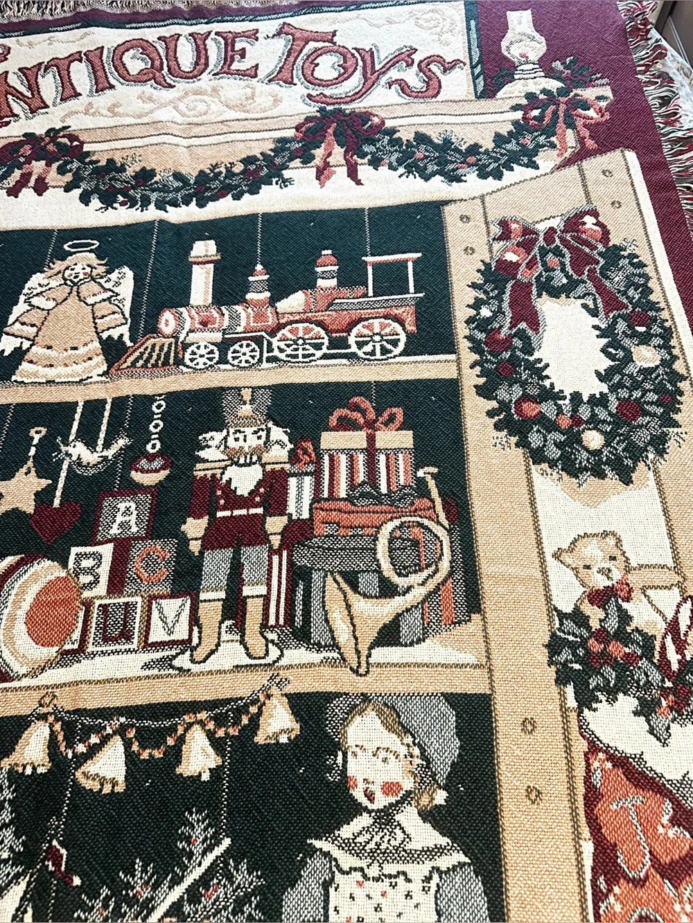 Christmas antique toys woven throw afghan tapestry